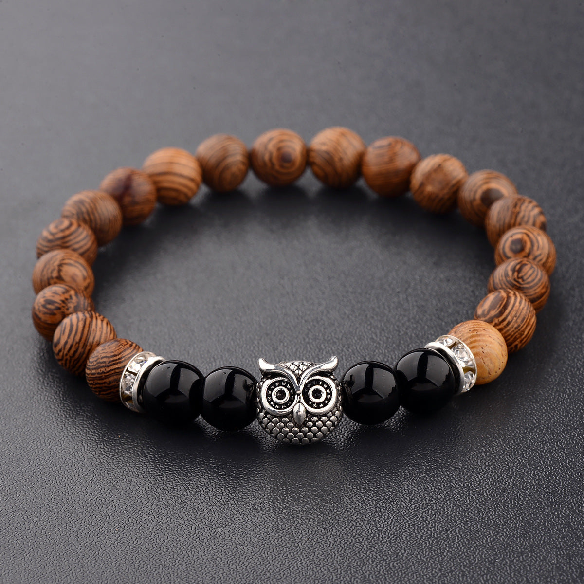 Lifeline Limited Frosted Stone Wood Grain Owl Bracelet