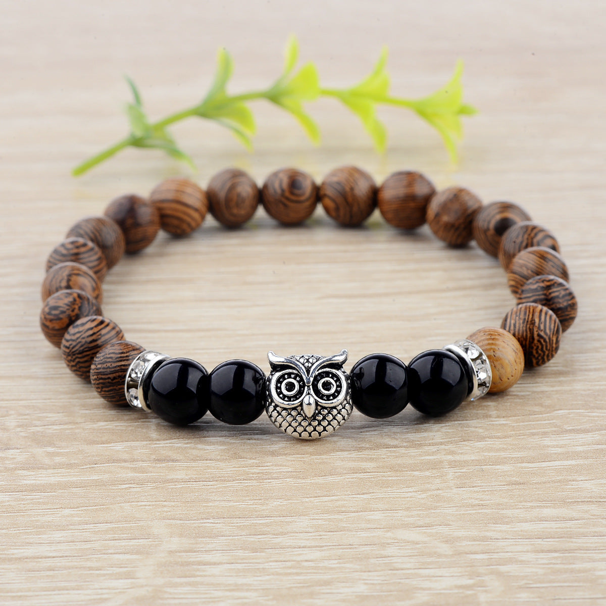 Lifeline Limited Frosted Stone Wood Grain Owl Bracelet