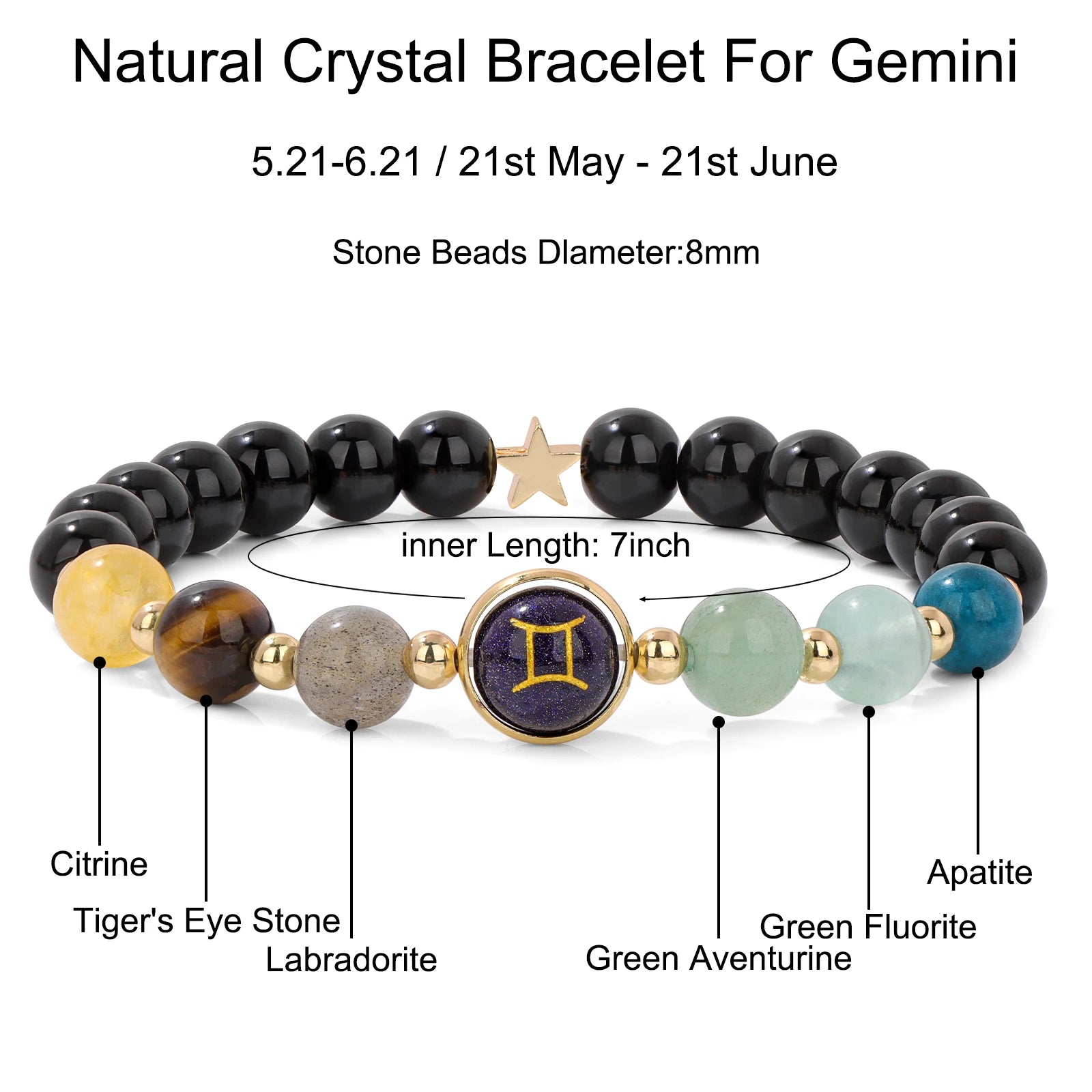 GolbalJew Zodiac Beaded Bracelet Obsidian Tiger Eye Unisex
