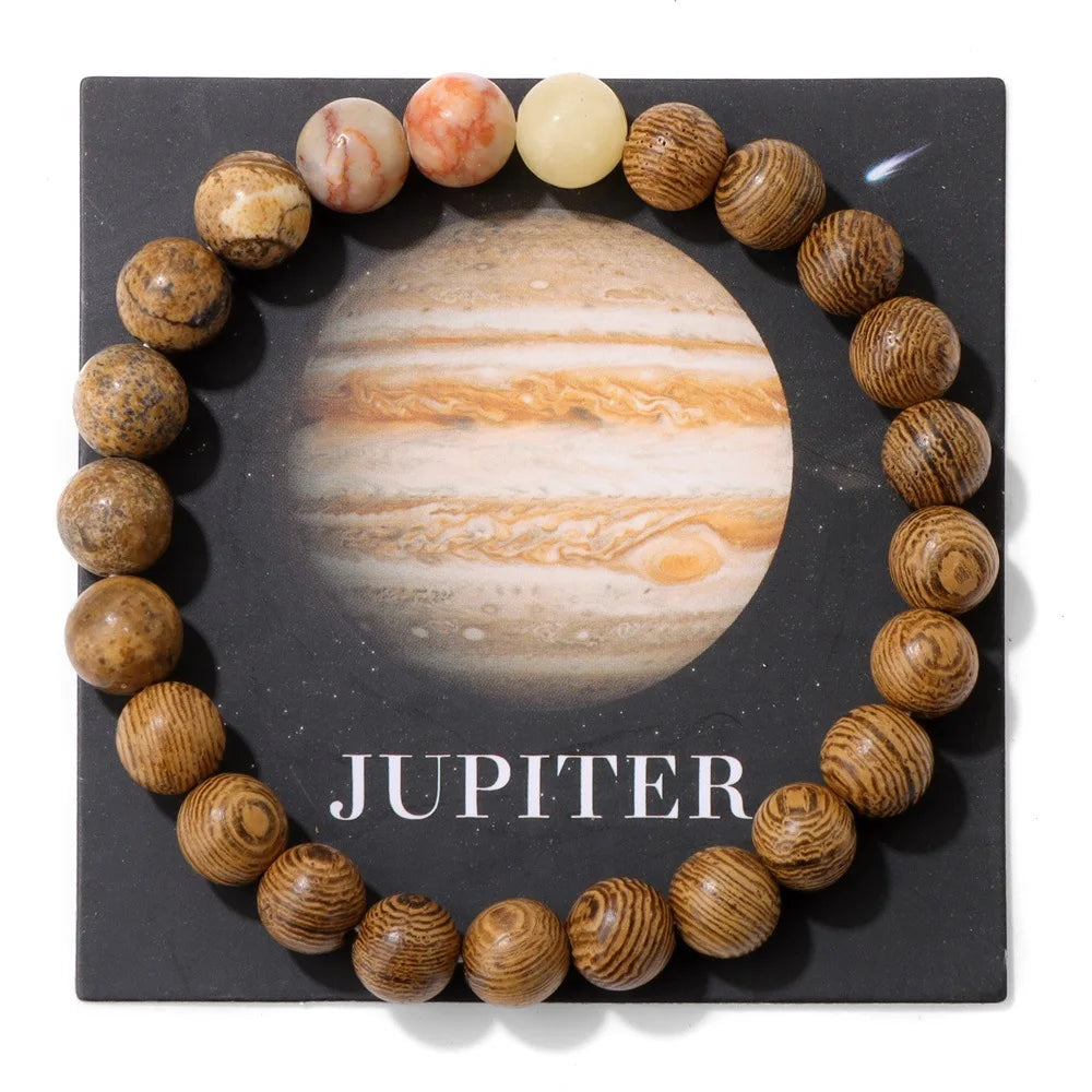 HNSPCN Bead Bracelet Men 8mm Glass Solar System Edition