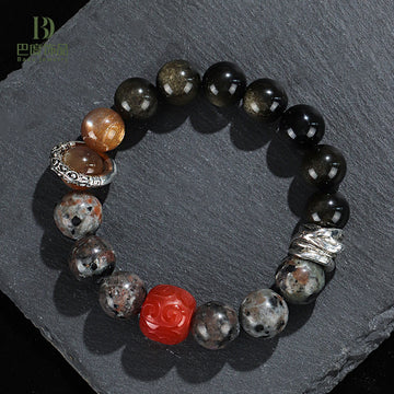 Wukong Gold Obsidian Flame Stone Red Agate Bracelet Premier