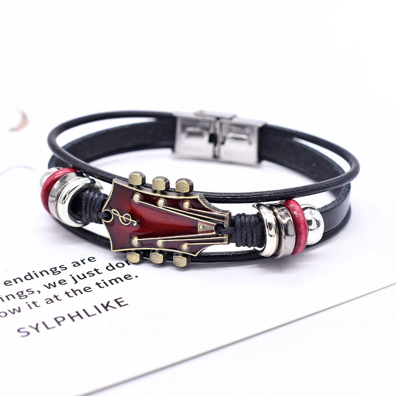 European Leather Bracelet Zinc Alloy Music Guitar Exclusive