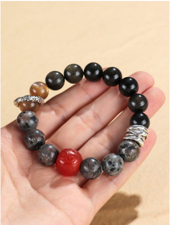 Wukong Gold Obsidian Flame Stone Red Agate Bracelet Premier