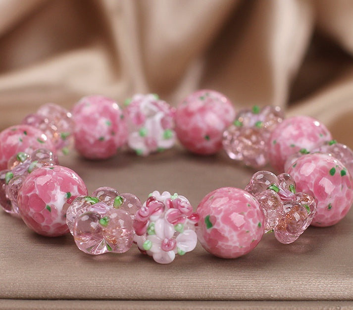 High-grade Girl Cherry Blossom Glass Crystal Bracelet
