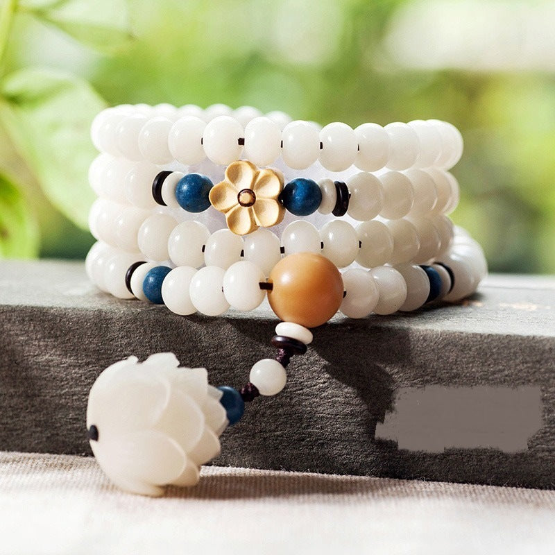 White Jade Bodhi Beads Long Bracelet Limited Edition