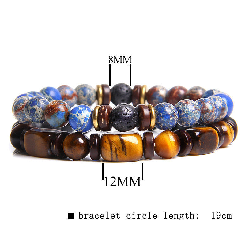 Natural Stone Men's Tiger's Eye Bead Double Layer Combination Bracelet