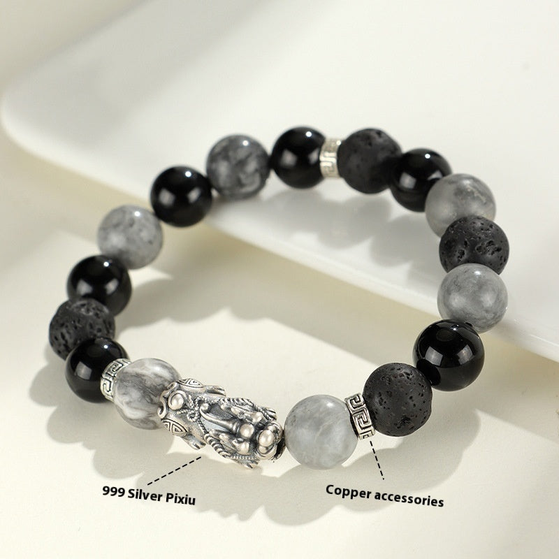 New 999 Silver National Trendy Style Beaded Women's Bracelet