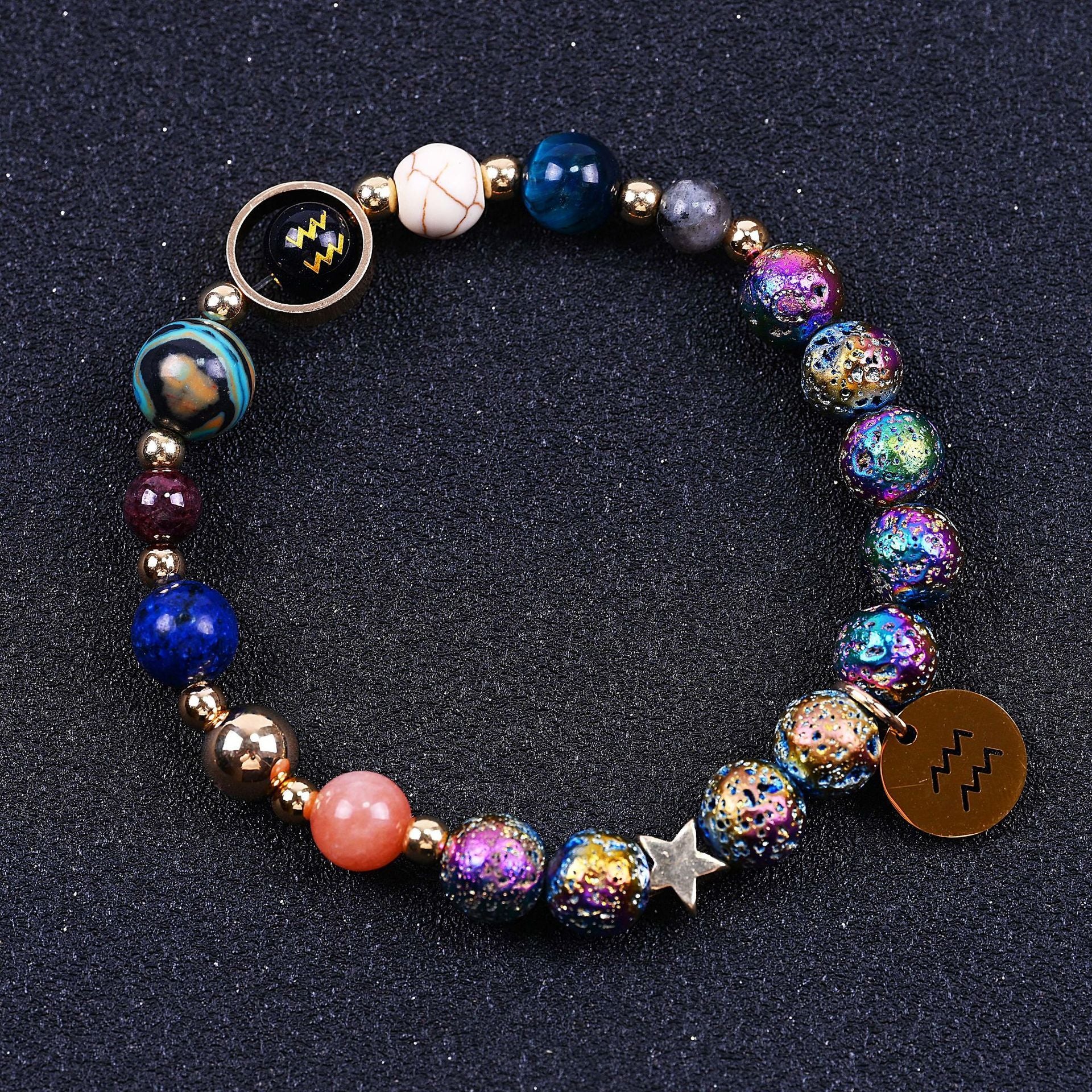 Blue San Colorful Volcanic Rock Twelve Constellations Bracelets