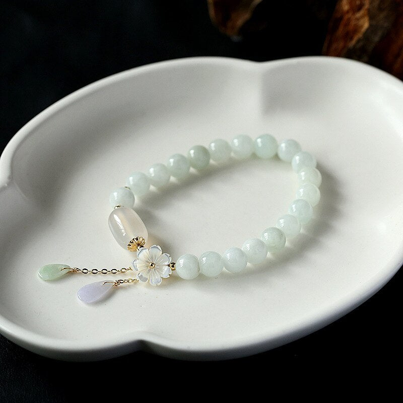 Brand Shell Flower Jade Water Drop Bracelet 14K Gold Elite