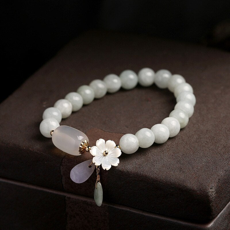 Brand Shell Flower Jade Water Drop Bracelet 14K Gold Elite