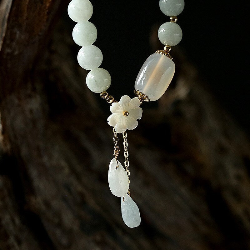 Brand Shell Flower Jade Water Drop Bracelet 14K Gold Elite