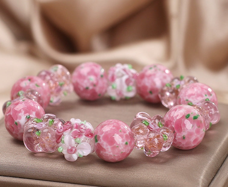 High-grade Girl Cherry Blossom Glass Crystal Bracelet