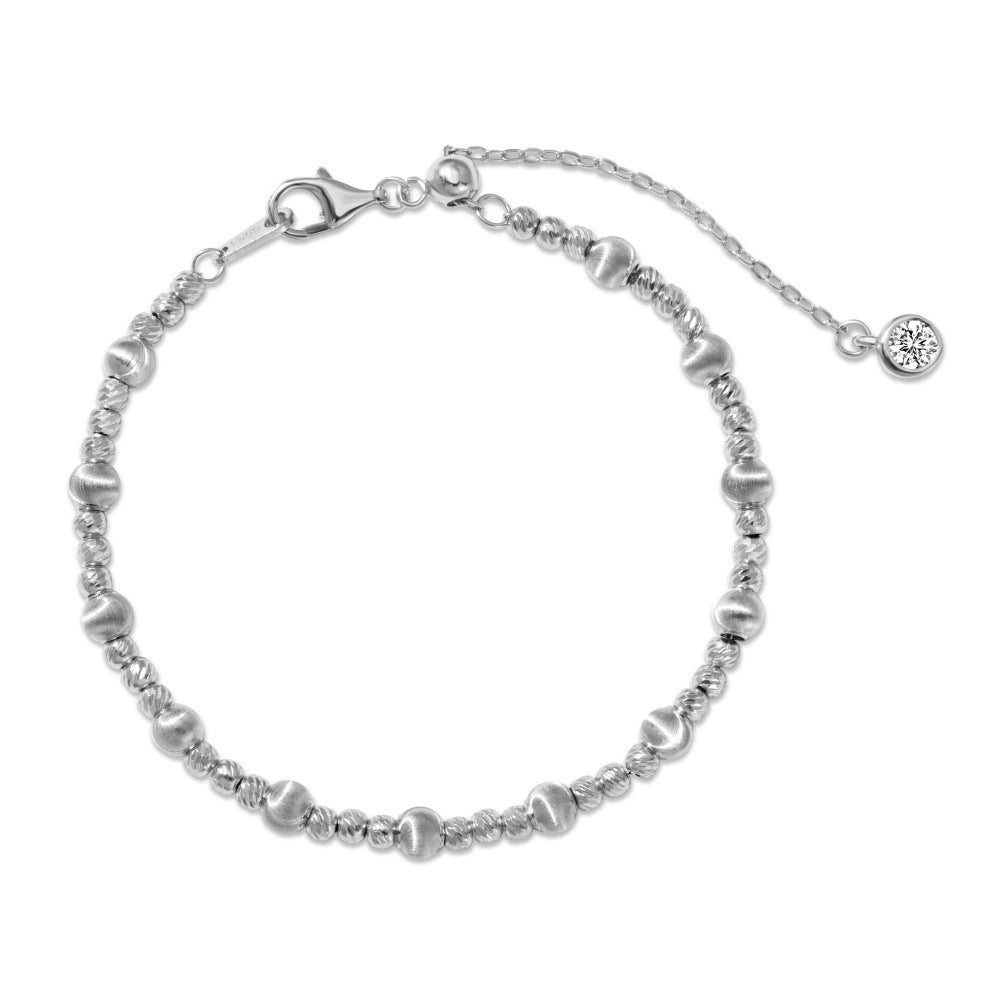 925 Sterling Silver Carven Design Cat's Eye Brushed Ball Bracelet