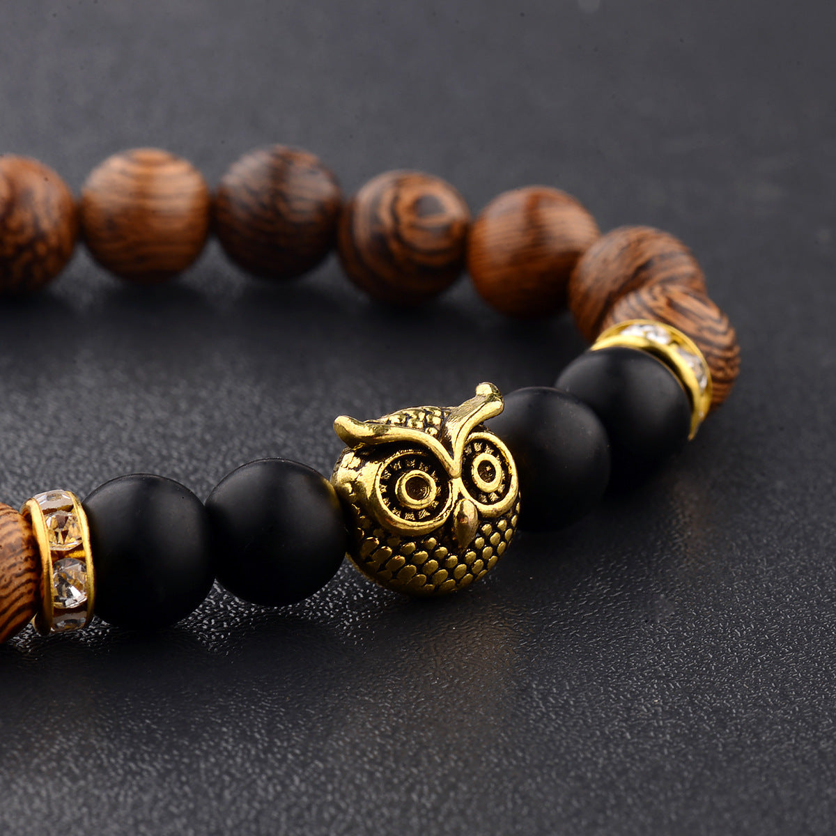 Lifeline Limited Frosted Stone Wood Grain Owl Bracelet
