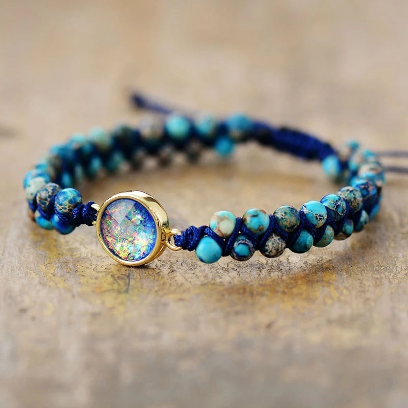 Premium Woven Bracelet Inlaid Gem Beads for Office Ladies