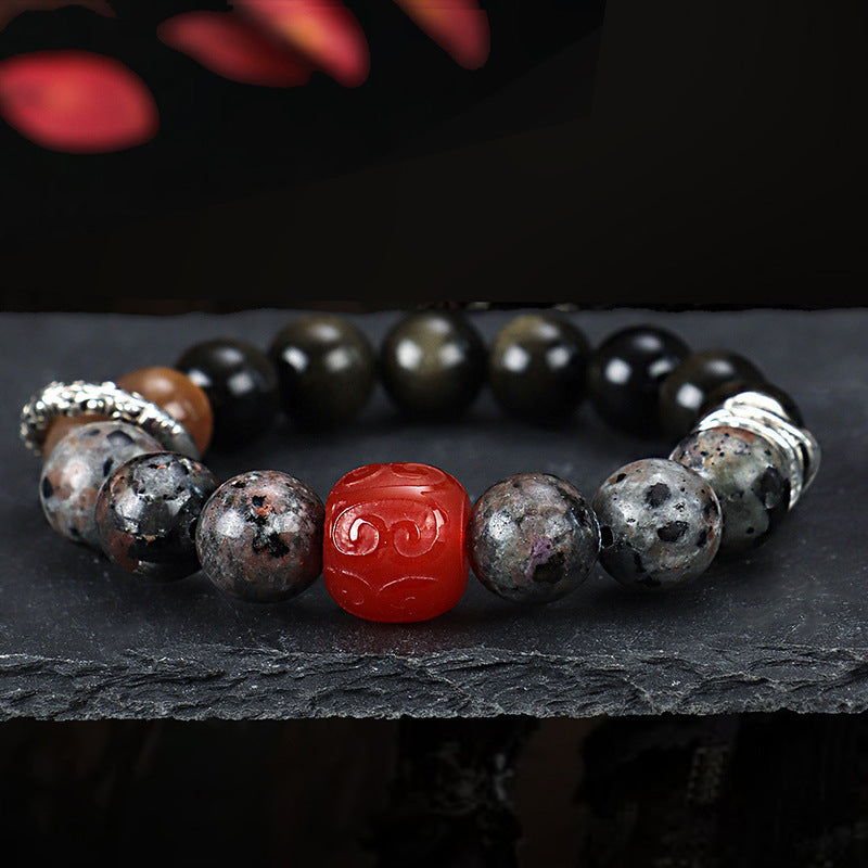 Wukong Gold Obsidian Flame Stone Red Agate Bracelet Premier