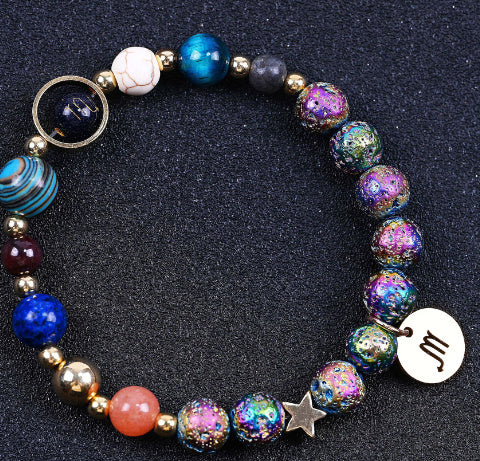 Blue San Colorful Volcanic Rock Twelve Constellations Bracelets