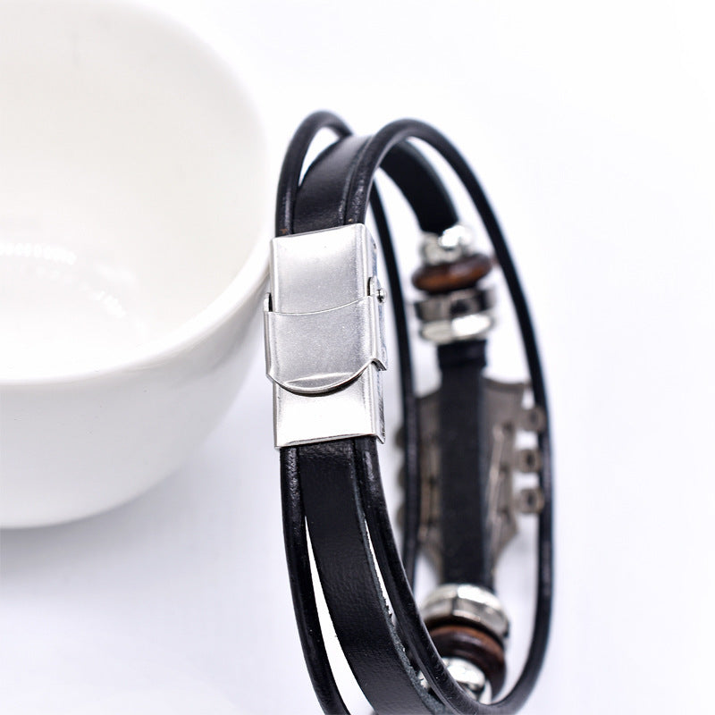 European Leather Bracelet Zinc Alloy Music Guitar Exclusive