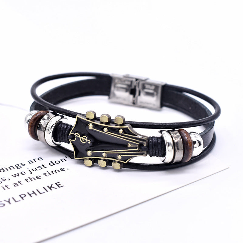 European Leather Bracelet Zinc Alloy Music Guitar Exclusive
