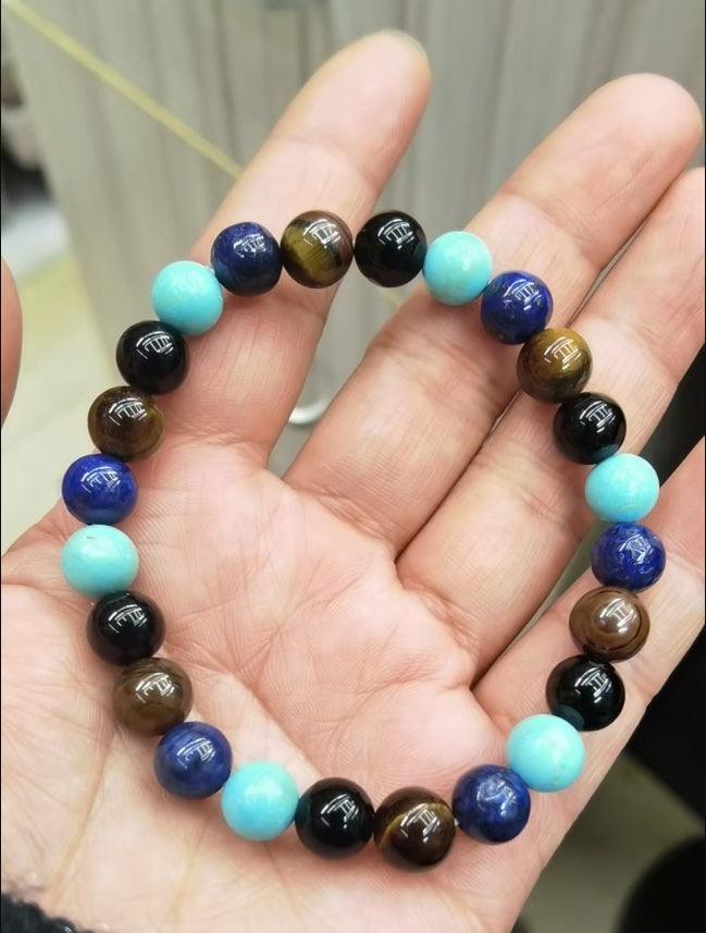 Tiger Eye Matte Blue Gold Stone Bracelet Exclusive Edition