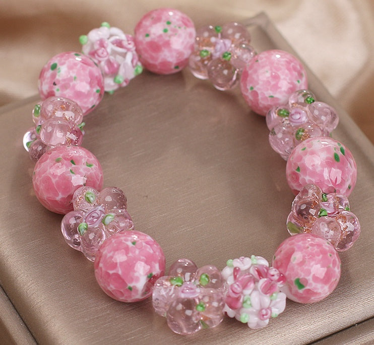 High-grade Girl Cherry Blossom Glass Crystal Bracelet