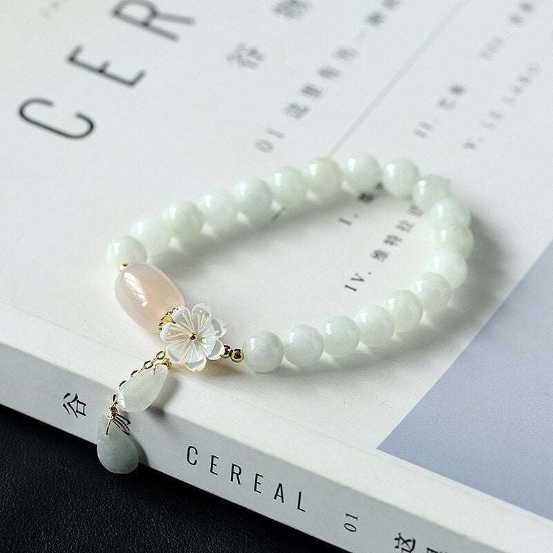 Brand Shell Flower Jade Water Drop Bracelet 14K Gold Elite