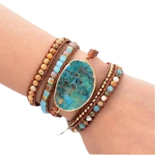 Premium Bracelet Ocean Stone Leather Multi Layer for Unisex