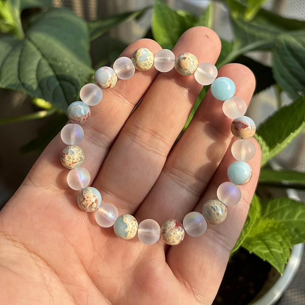 Limited Woven Wooden Pattern Gemstone Powder Bracelet