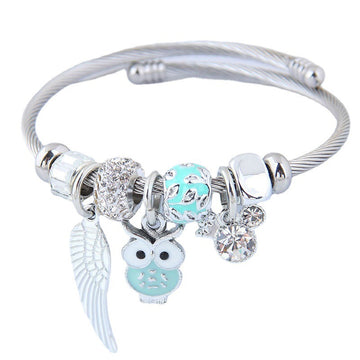 Exclusive Stainless Steel Beaded Owl Angel Wings Bracelet