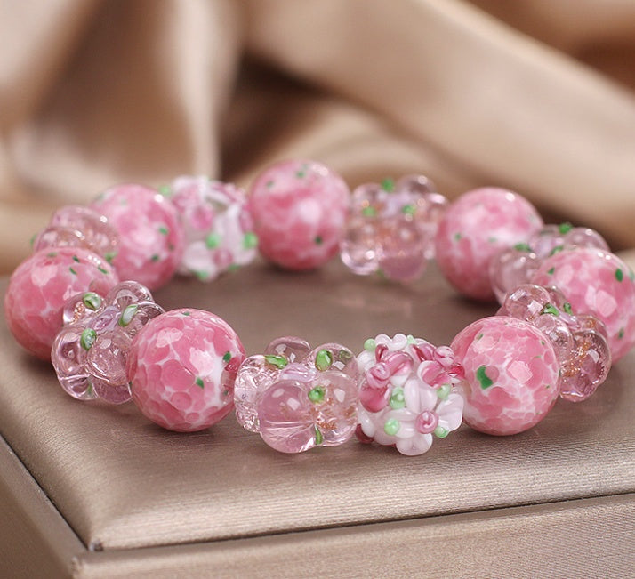 High-grade Girl Cherry Blossom Glass Crystal Bracelet