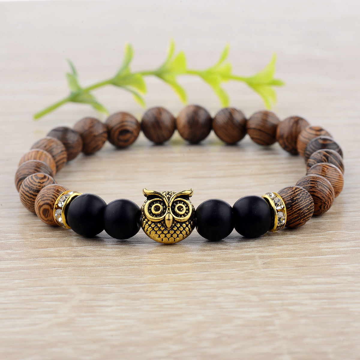 Lifeline Limited Frosted Stone Wood Grain Owl Bracelet