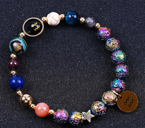 Blue San Colorful Volcanic Rock Twelve Constellations Bracelets