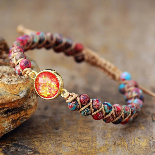 Premium Woven Bracelet Inlaid Gem Beads for Office Ladies
