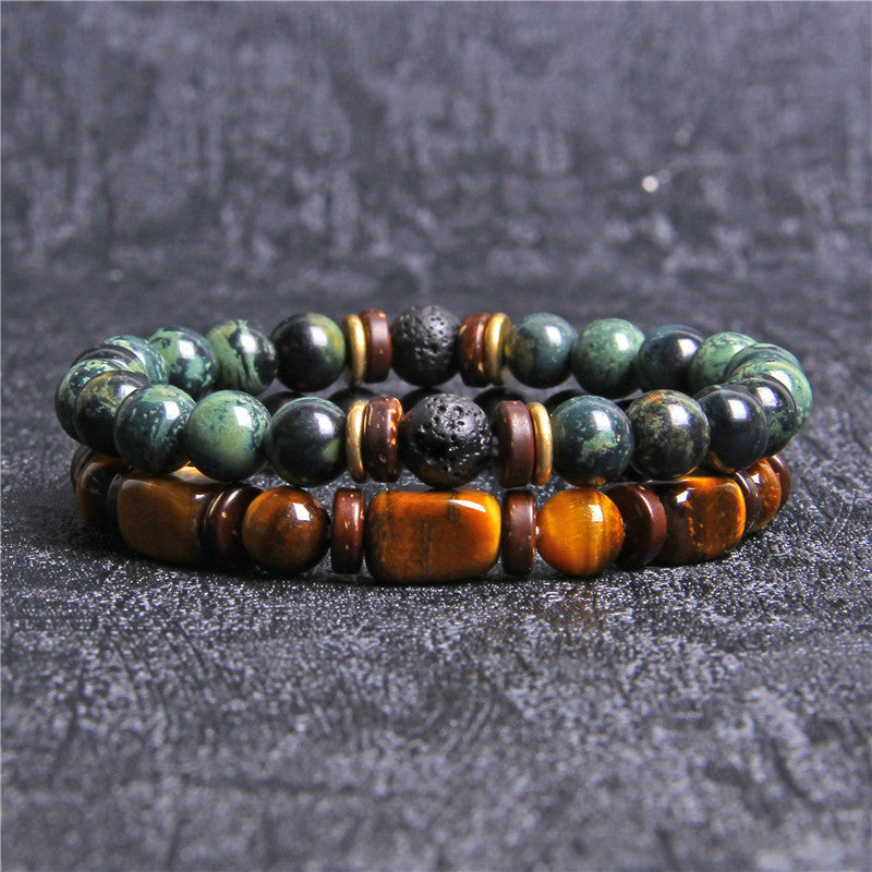 Natural Stone Men's Tiger's Eye Bead Double Layer Combination Bracelet