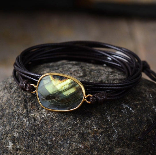 Drawstring Pouch Natural Glitter Stone Labradorite Boho Friendship Handmade Ethnic Bracelet