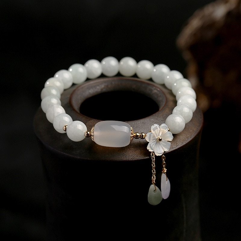 Brand Shell Flower Jade Water Drop Bracelet 14K Gold Elite