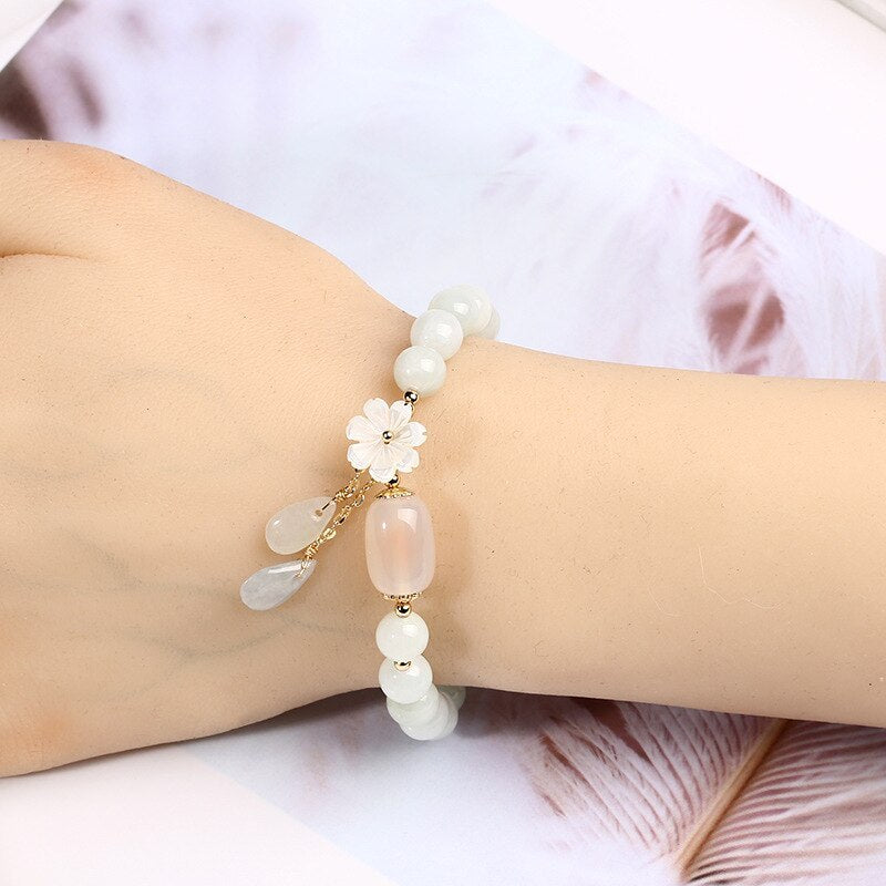 Brand Shell Flower Jade Water Drop Bracelet 14K Gold Elite