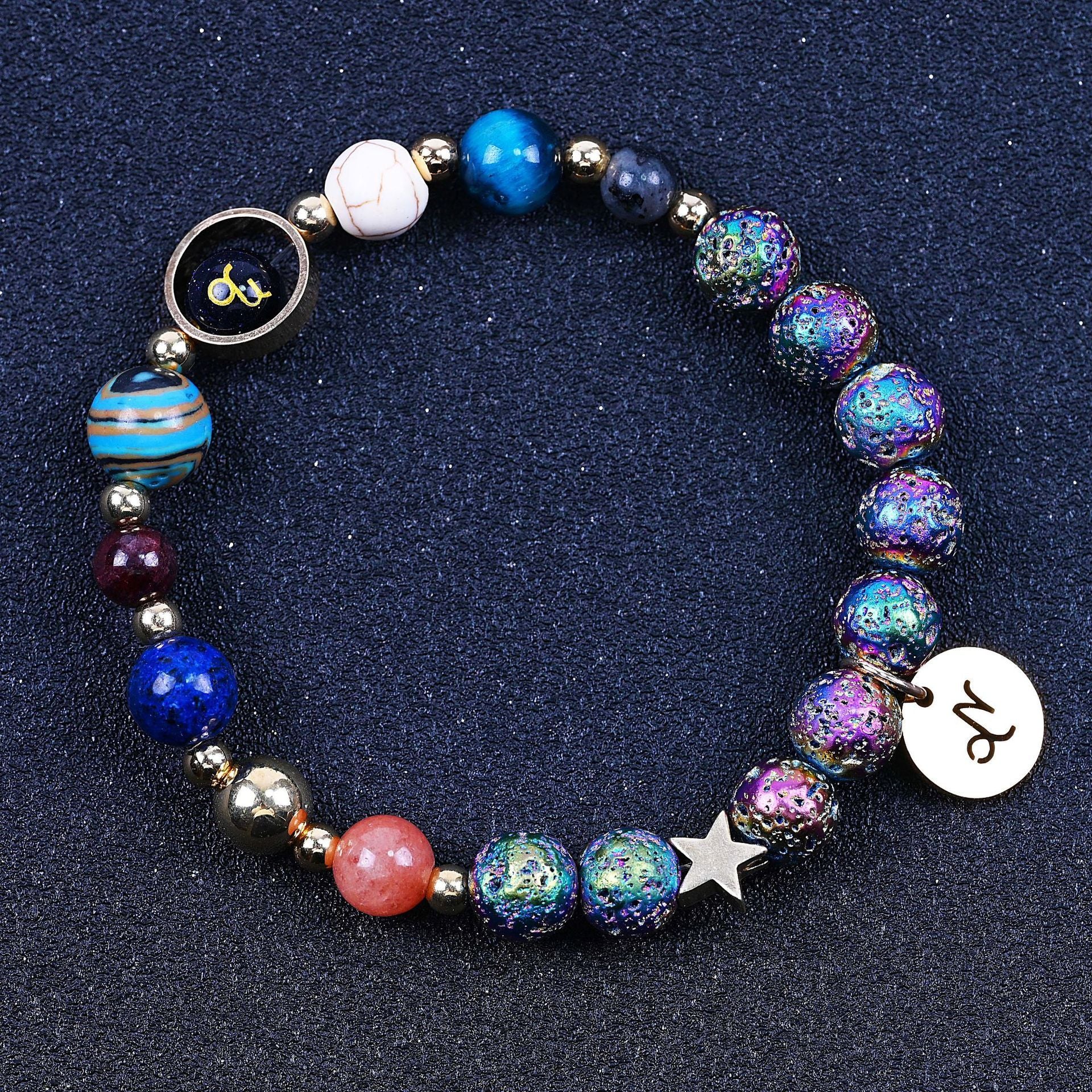 Blue San Colorful Volcanic Rock Twelve Constellations Bracelets