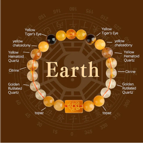 Five Elements Gold Wood Water Fire Soil Natural Crystal Bracelet