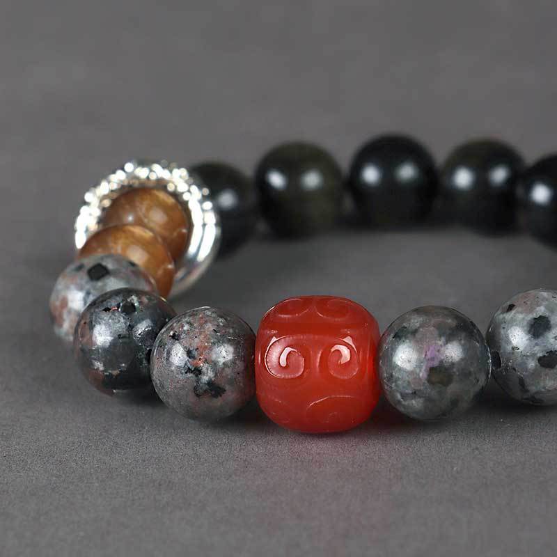 Wukong Gold Obsidian Flame Stone Red Agate Bracelet Premier