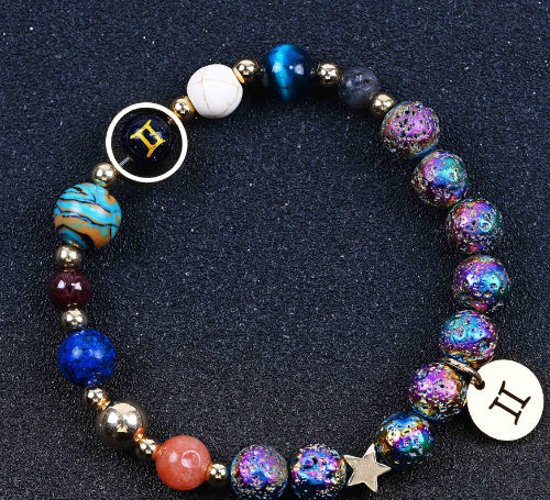 Blue San Colorful Volcanic Rock Twelve Constellations Bracelets