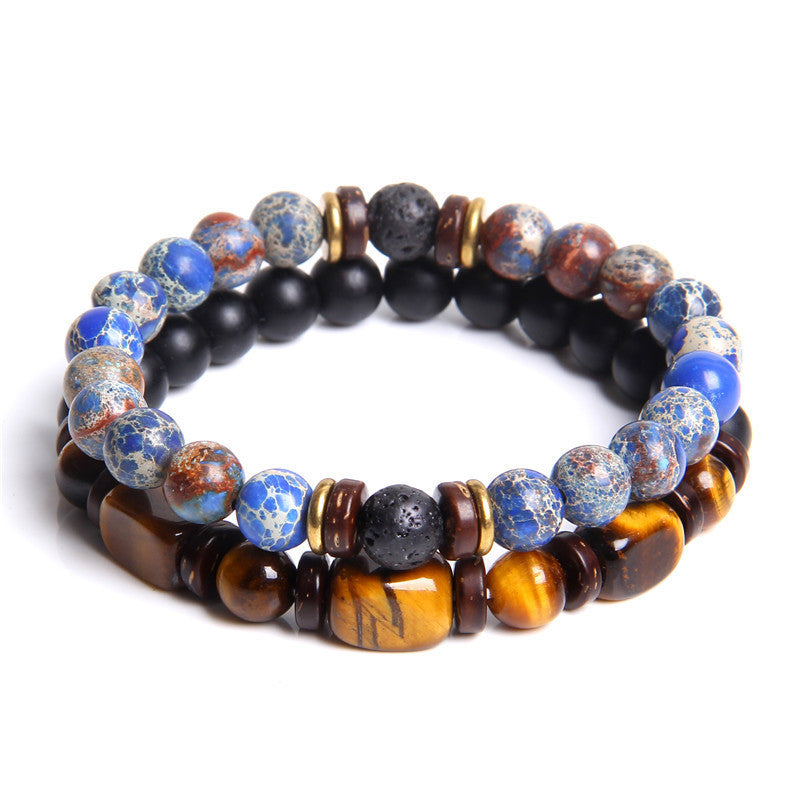 Natural Stone Men's Tiger's Eye Bead Double Layer Combination Bracelet