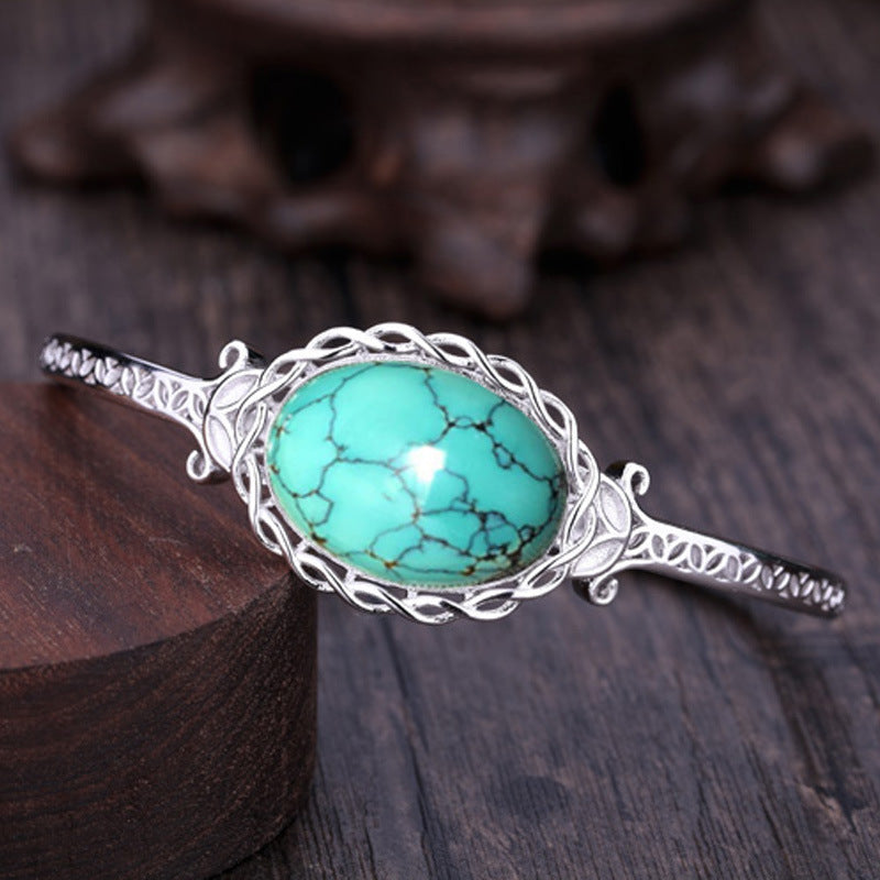 S925 Silver Plated Inlaid Turquoise Adjustable Bracelet For Women