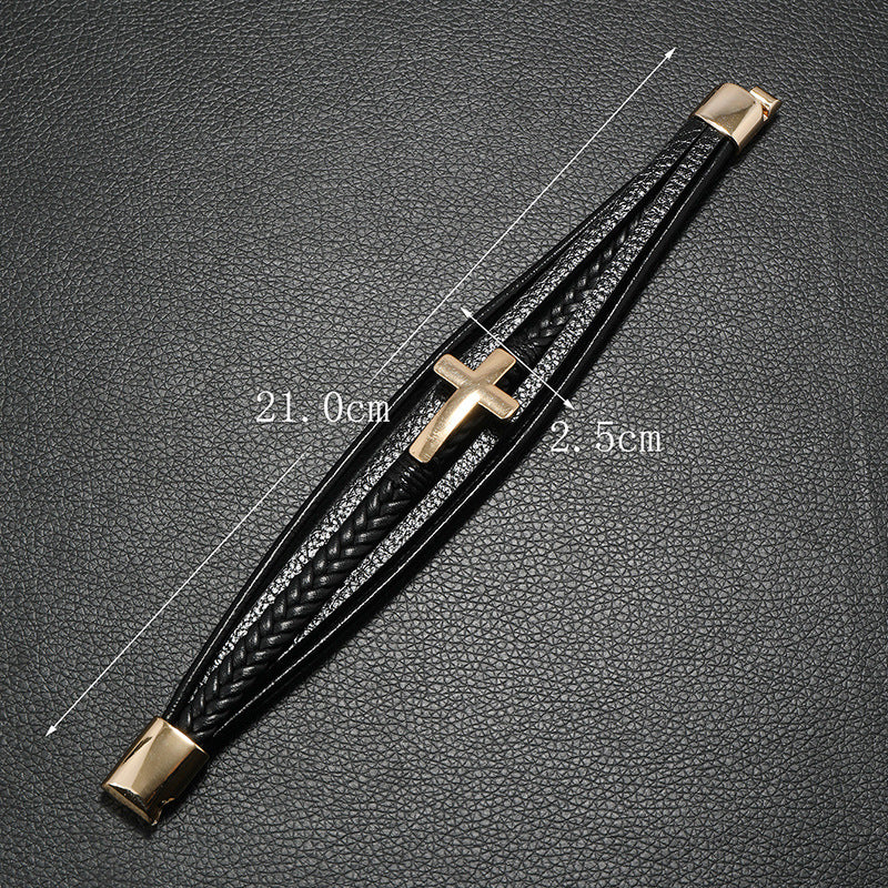 Titanium Cross Leather Bracelet Multi Layer Limited Edition