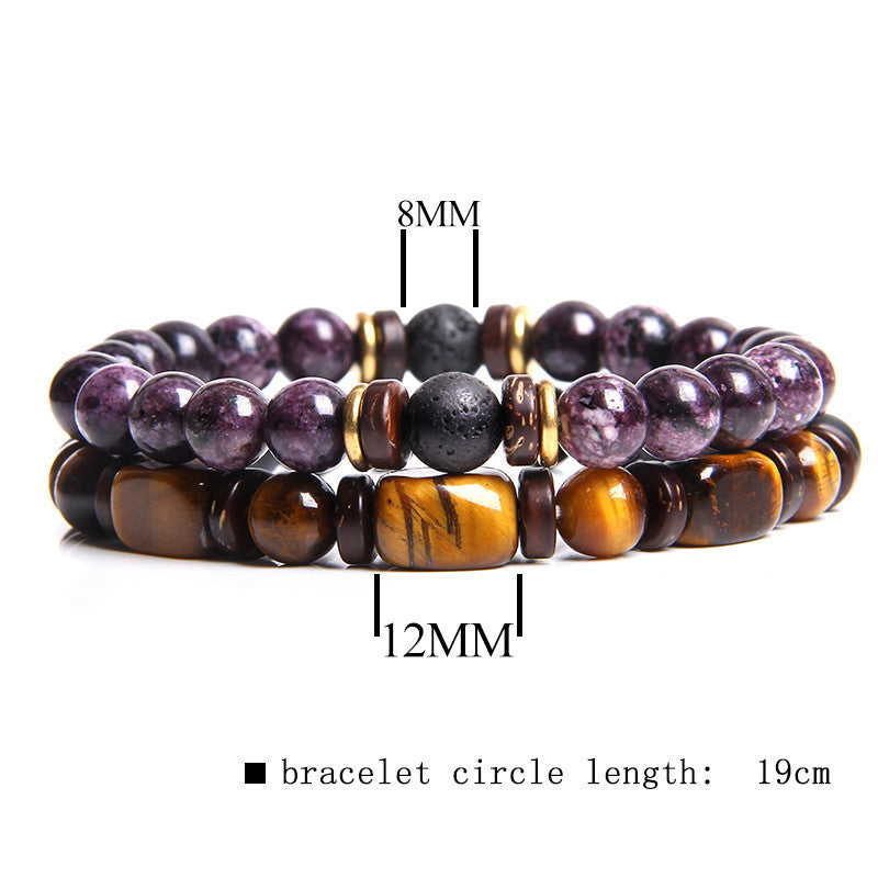 Natural Stone Men's Tiger's Eye Bead Double Layer Combination Bracelet