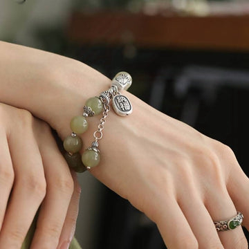 925 Silver Sunflower Seeds Pearl Blessing Bracelet Female Hetian Jade Round Beads