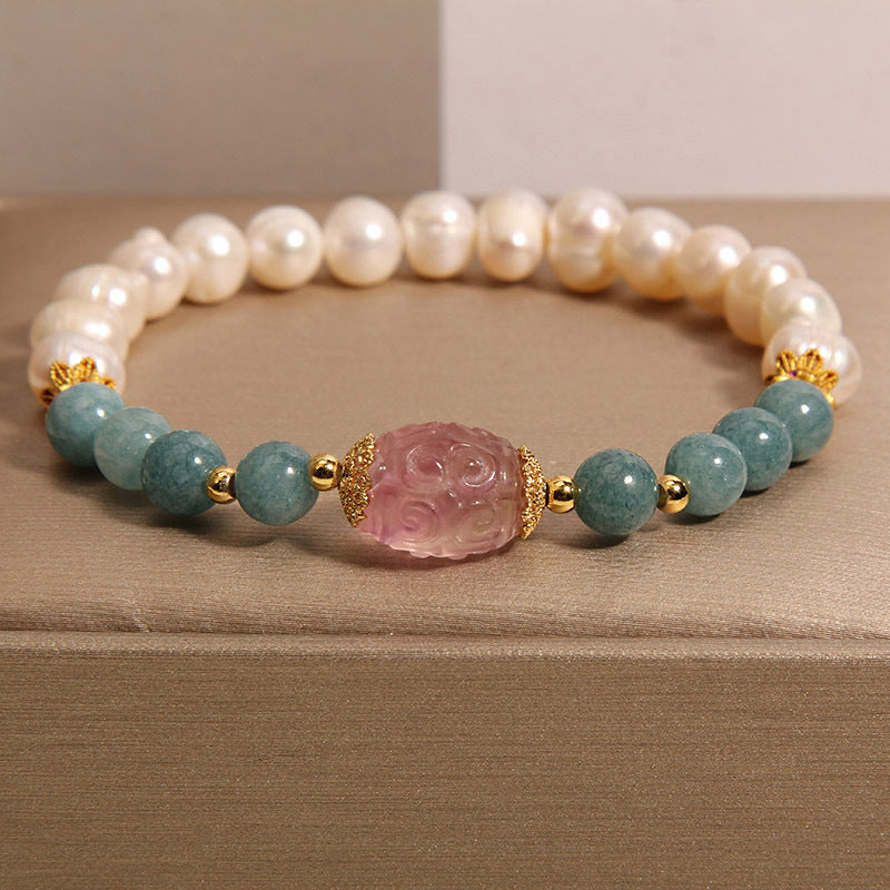 Natural Freshwater Pearl Blue Water Emerald Crystal Bracelet For Women