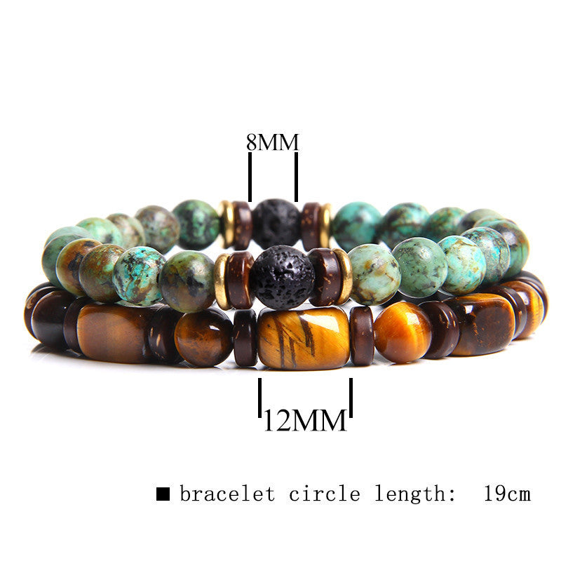 Natural Stone Men's Tiger's Eye Bead Double Layer Combination Bracelet