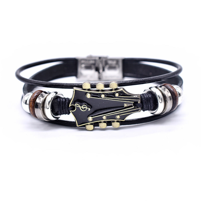 European Leather Bracelet Zinc Alloy Music Guitar Exclusive