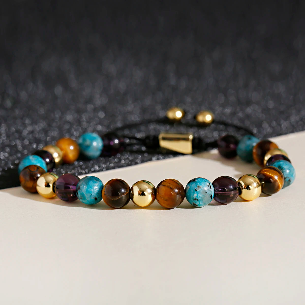 CN Zhejiang Tiger Eye Onyx Beaded Bracelet Elite Lux